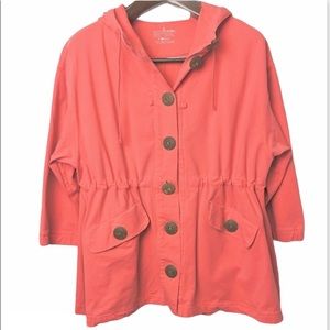 Neon Buddha•Coral button jacket with hood•Large 3/4 sleeves